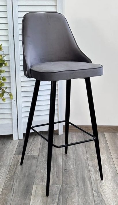 Барный стул NEPAL-BAR СЕРЫЙ #27, велюр/ черный каркас (H=78cm) — фото 2