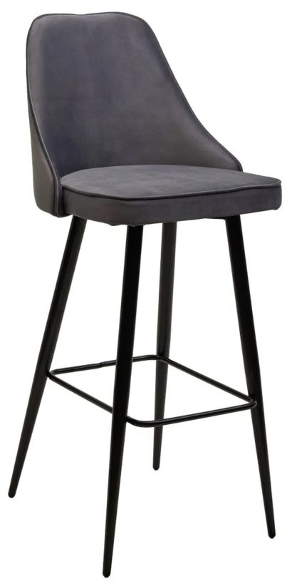 Барный стул NEPAL-BAR СЕРЫЙ #27, велюр/ черный каркас (H=78cm) — фото 1