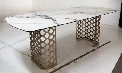 Стол CHIAVARI 220 KL-188 Контрастный мрамор матовый, итальянская керамика / Шампань — фото 5