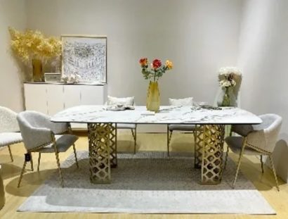 Стол CHIAVARI 220 KL-188 Контрастный мрамор матовый, итальянская керамика / Шампань — фото 2