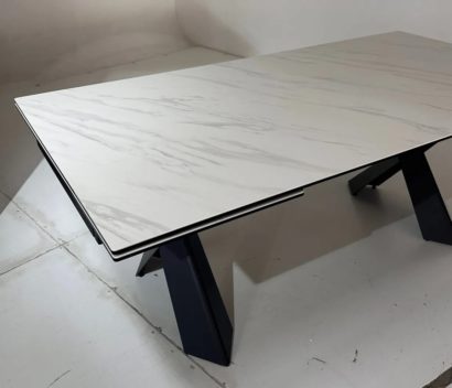Стол ORISTANO 200 MARBLES KL-99 Белый мрамор матовый, итальянская керамика/ черный каркас — фото 6