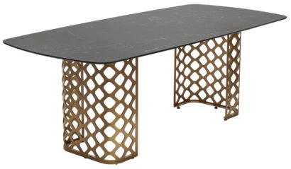 Стол CHIAVARI 220 KL-116 Черный мрамор матовый, итальянская керамика / бронзовый — фото 1