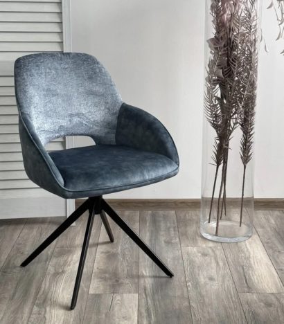 Стул БЕРРИС (BERRIES) 360 град. Синий Loris-37, велюр / темно-синий 7525-56 / черный каркас, DISAUR — фото 6