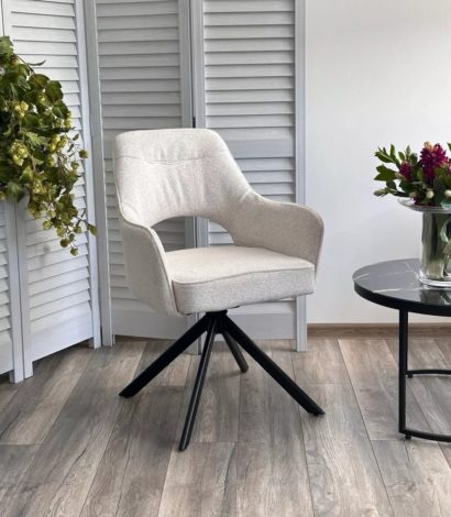 Стул GUARA 180 град. поворот. цвет бежево-белый RAVEN 22 / черный каркас — фото 3