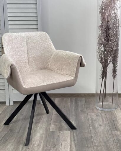 Стул ЭЛЕФАНТ 360 град. поворотный, Alpina Cream, букле / Magnum 130 искуств.замша / Черный — фото 9