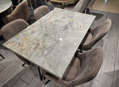 Стол DikLine SKM120 Керамика Titanium Silver River Polished/подстолье черное/опоры черные — фото 6