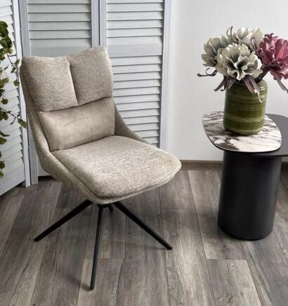 Стул LEROY 360 град. поворот Белый PICASSO 9306 букле / 7525-01 велюр / черный каркас, ®DISAUR — фото 2
