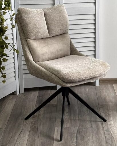 Стул LEROY 360 град. поворот Белый PICASSO 9306 букле / 7525-01 велюр / черный каркас, ®DISAUR — фото 1