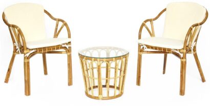 Комплект террасный AKIRA /с подушкой/ skin rattan eco, 54х60х78см / D46х40см, Natural (натуральный) — фото 1