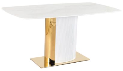 Стол обеденный Барнео BS1802-160GR, 160х90х76 см, светло-серый мрамор/золото — фото 1
