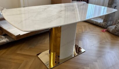 Стол обеденный Барнео BS1802-160GR, 160х90х76 см, светло-серый мрамор/золото — фото 10