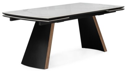 Керамический стол Симмонс 180(260)x90 statuario titan gloss / черный / орех дуб монтана — фото 1