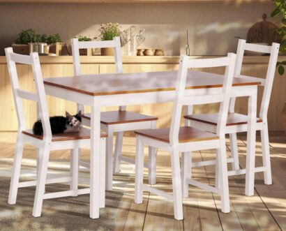 Обеденный комплект Соната (стол + 4 стула) / Sonata dining set массив сосны, стол: 120х75х73см стул :41х50х95см, антик/белый — фото 3