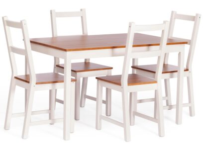 Обеденный комплект Соната (стол + 4 стула) / Sonata dining set массив сосны, стол: 120х75х73см стул :41х50х95см, антик/белый — фото 1