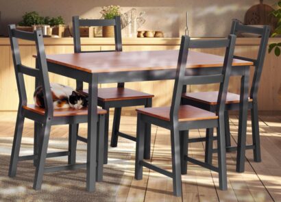 Обеденный комплект Соната (стол + 4 стула) / Sonata dining set массив сосны, стол: 120х75х73см стул :41х50х95см, антик /графит — фото 3