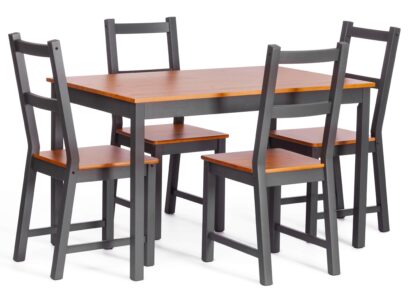 Обеденный комплект Соната (стол + 4 стула) / Sonata dining set массив сосны, стол: 120х75х73см стул :41х50х95см, антик /графит — фото 1
