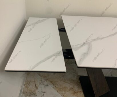 Стол ВИРДЖИНИЯ 140 MATTE БЕЛЫЙ МРАМОР, керамика / ЛЕСНОЙ ОРЕХ, ЧЕРНЫЙ — фото 7
