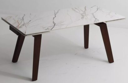 Стол БЭТИС (BETIS) 180 цвет МРАМОР (MATTE GILDED WHITE SOLID CERAMIC) / Орех (WALNUT) — фото 2