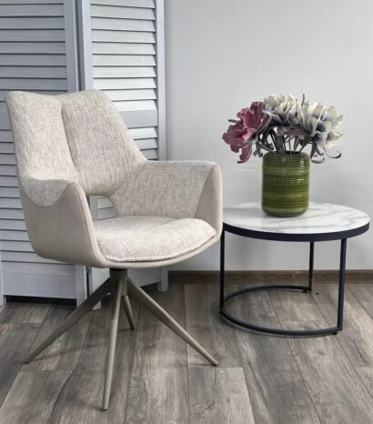 Стул ДАВЕН (DAVEN) 360 град, цвет КРЕМОВЫЙ RIELY-111 / G1038-101, ткань / ЛАТТЕ каркас, ®DISAUR — фото 3