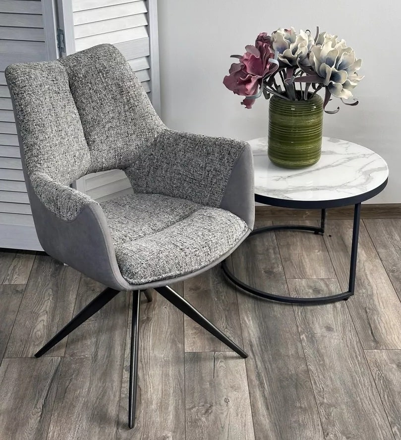 Стул ДАВЕН (DAVEN) 360 град, цвет СЕРЫЙ RIELY-450 / G1038-04 , ткань /ТЕМНО-СЕРЫЙ каркас, ®DISAUR