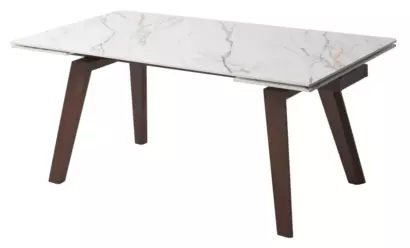 Стол БЭТИС (BETIS) 180 цвет МРАМОР (MATTE GILDED WHITE SOLID CERAMIC) / Орех (WALNUT) — фото 13