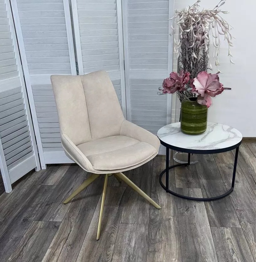 Стул ОСКАР (OSKAR) 360 град, цвет КРЕМОВЫЙ, ткань / ШАМПАНЬ каркас, ®DISAUR