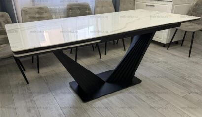 Стол DikLine SKV180 Керамика Леонардо глянец YB9018120HG/подстолье черное/опоры черные (2 уп.) — фото 9