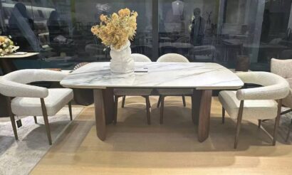 Стол ВЕСТБЕРГ (WESTBERG) 180 КАЛАКАТТА (GLOSS CALACATTA GOLD SOLID CERAMIC) / Орех натур, ®DISAUR — фото 3