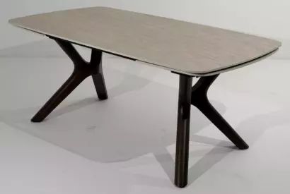 Стол КИРАН (KIRAN) 180 БЕЖЕВЫЙ МРАМОР (MATTE SICILY BEIGE SOLID CERAMIC) / Орех темный, ®DISAUR — фото 4