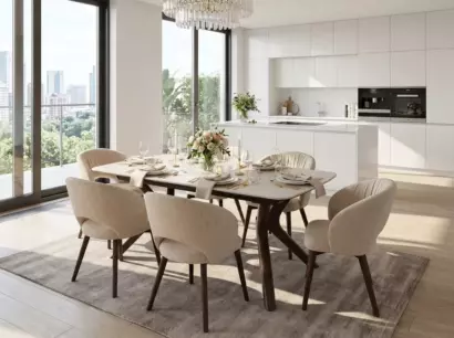 Стол КИРАН (KIRAN) 180 БЕЖЕВЫЙ МРАМОР (MATTE SICILY BEIGE SOLID CERAMIC) / Орех темный, ®DISAUR — фото 5