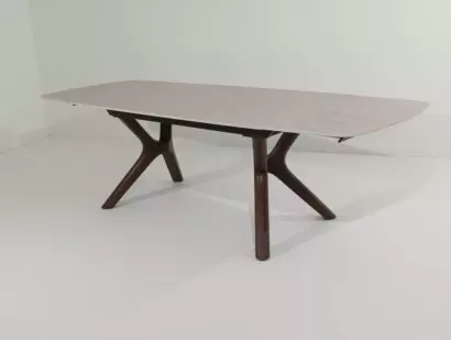 Стол КИРАН (KIRAN) 180 БЕЖЕВЫЙ МРАМОР (MATTE SICILY BEIGE SOLID CERAMIC) / Орех темный, ®DISAUR — фото 6