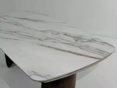 Стол ВЕСТБЕРГ (WESTBERG) 180 КАЛАКАТТА (GLOSS CALACATTA GOLD SOLID CERAMIC) / Орех натур, ®DISAUR — фото 5