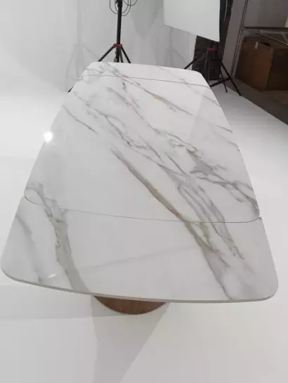 Стол ВЕСТБЕРГ (WESTBERG) 180 КАЛАКАТТА (GLOSS CALACATTA GOLD SOLID CERAMIC) / Орех натур, ®DISAUR — фото 9