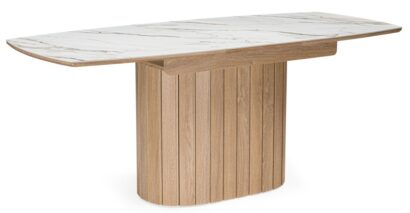 Керамический стол Люмен 140(180)х80 белый с прожилками gilt white / дуб американский — фото 1