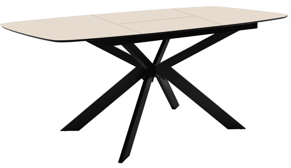 Стол DikLine BK140 керамика Krater Perla (бежевый матовый), подстолье черное, опоры черные