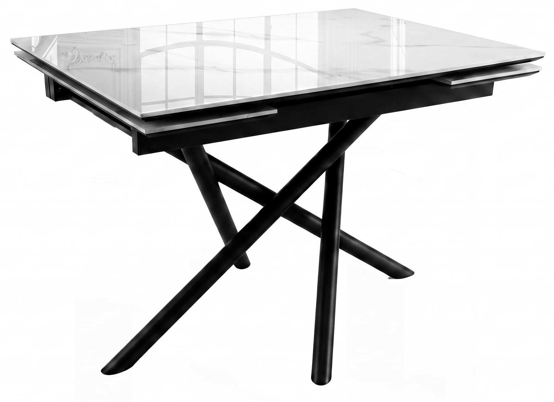 Стол DikLine BKX110 Керамика Carrara Gloss (мрамор глянец белый)/подстолье черное/опоры черные (2уп.)