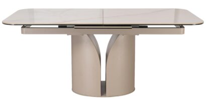 Стол обеденный DikLine CZ401 керамика Calacata Picasso White глянец, опоры металл матовые бежевые (2 уп) — фото 1