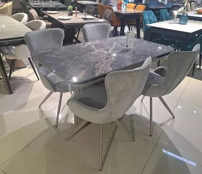 Стол DikLine DKO140 керамика Nebula Gold (мрамор глянец серый), подстолье капучино, опоры капучино (2уп.)