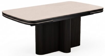 Стол DikLine DKO140 Керамика Krater Perla (бежевый матовый)/подстолье черное/опоры черные (2 уп.) — фото 1