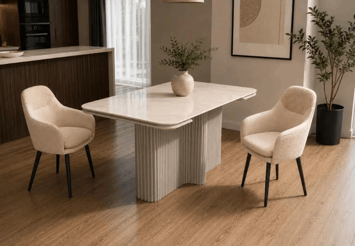 Стол КАЛИПСО МИНИ 140 см — 200 см раскладной, цвет ONYX SOFT CREAM, керамика / латте каркас